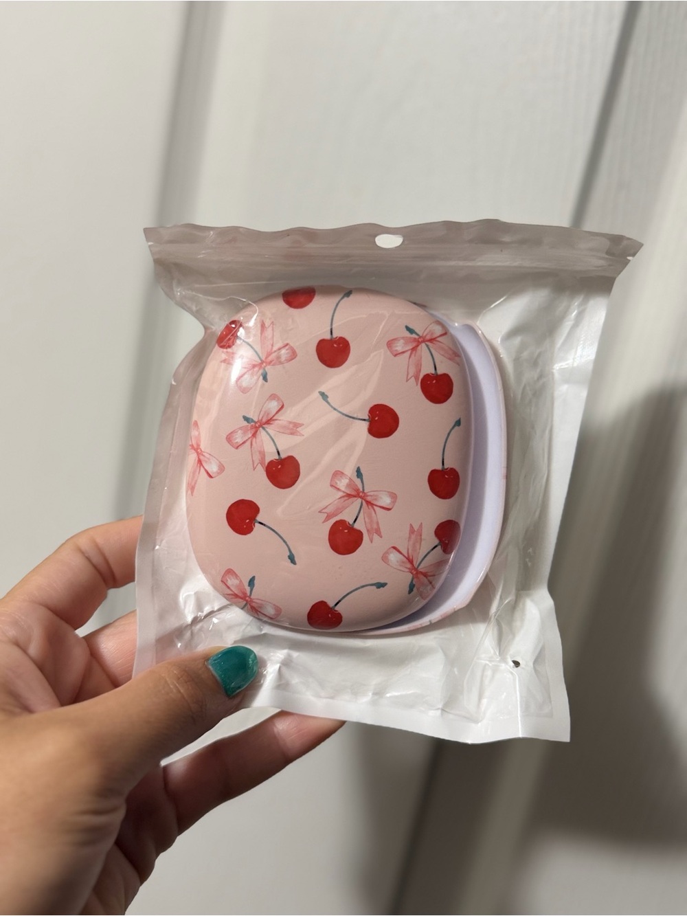 Cherry Print Compact Hairbrush - Pink